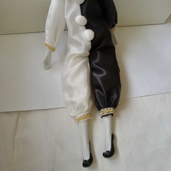 Porcelain Clown Doll with Black and White Polka Dot Outfit - Picture 3 of 6
